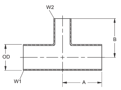 butt weld reducing tee vacuum fitting schematic