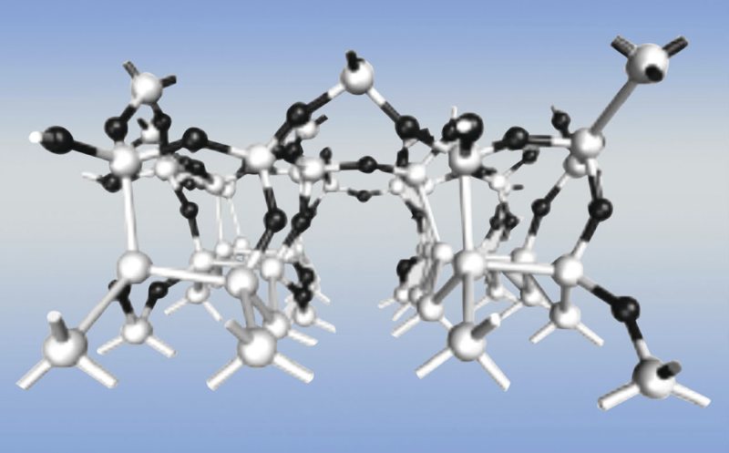 A model of the Si/SiO2 interface; grey balls represent silicon atoms, black balls represent oxygen atoms
