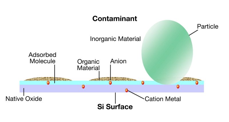 The surface contaminants that may be present on a silicon wafer